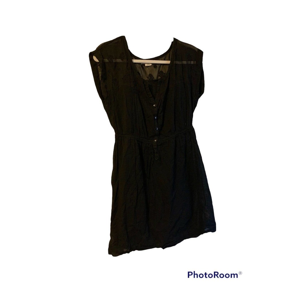 AMERICAN EAGLE Women’s Black Sheer Embroidered Lined Short Sleeve Dress Small